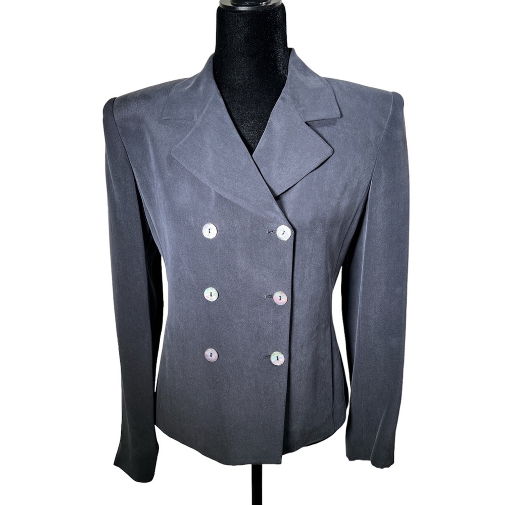 RENA ROWAN - Silk - Graphite Gray Double-Breasted Blazer - Size 4